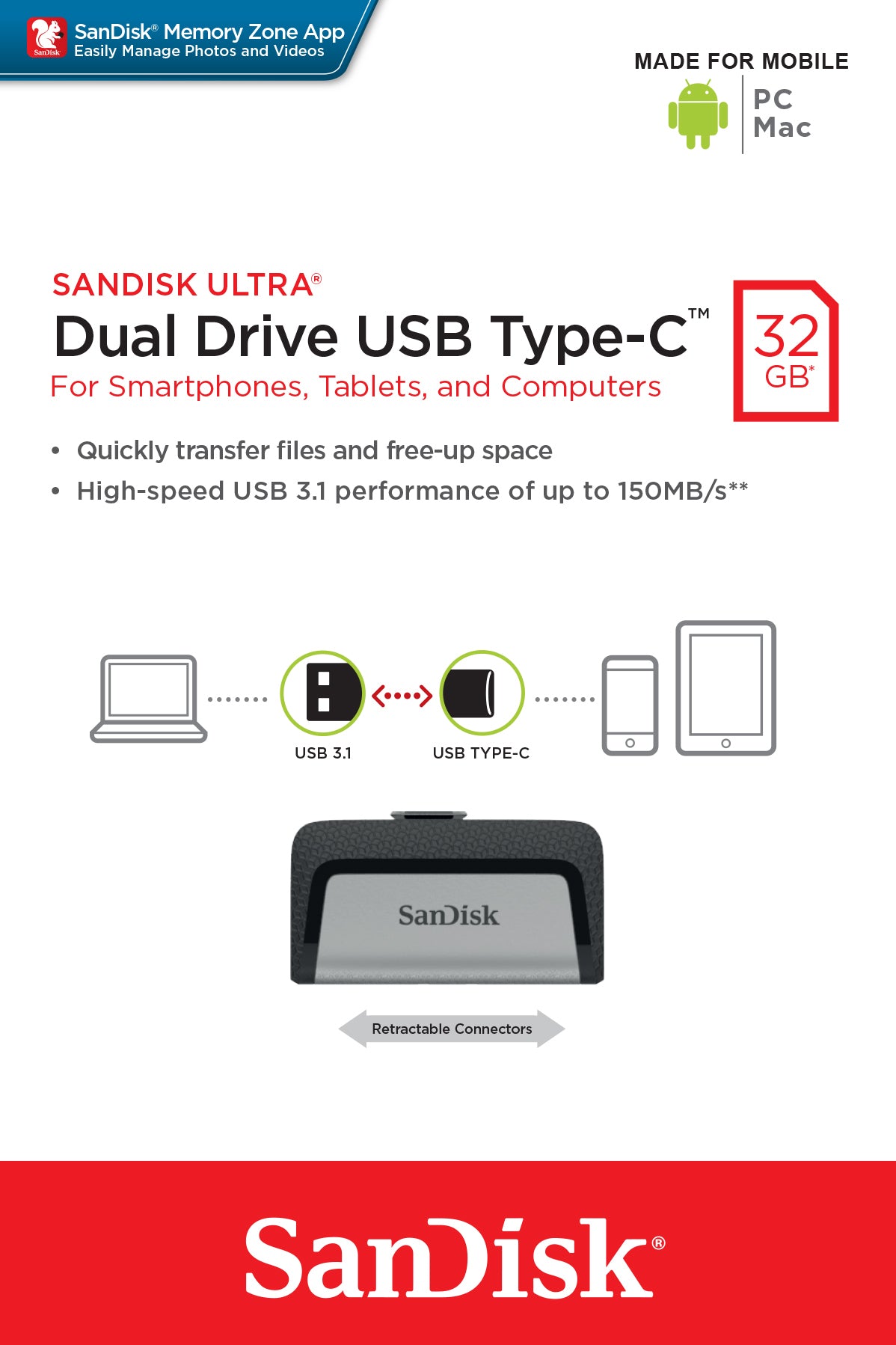 SanDisk Dual Drive USB – 32 GB, USB‑C