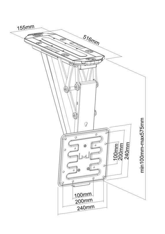 Multibrackets Deckenhalterung, neigbar, bis 55", bis 30 kg, motorisiert, schwarz