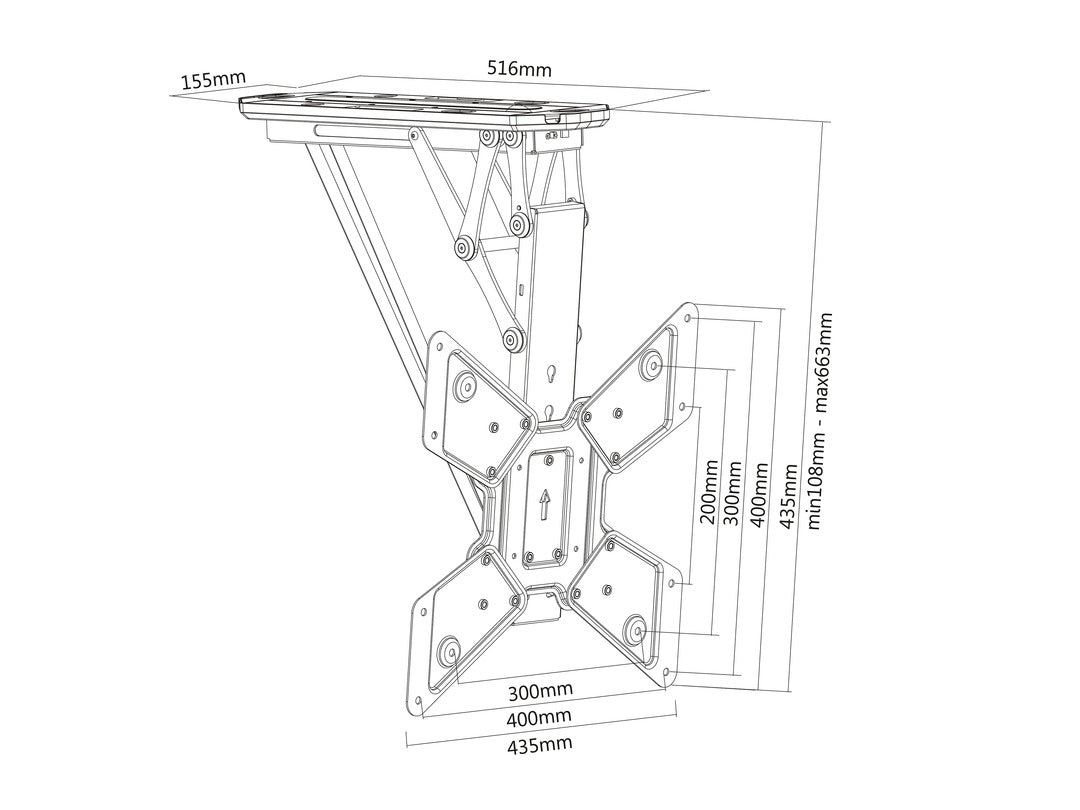 Multibrackets Deckenhalterung, neigbar, bis 55", bis 30 kg, motorisiert, schwarz