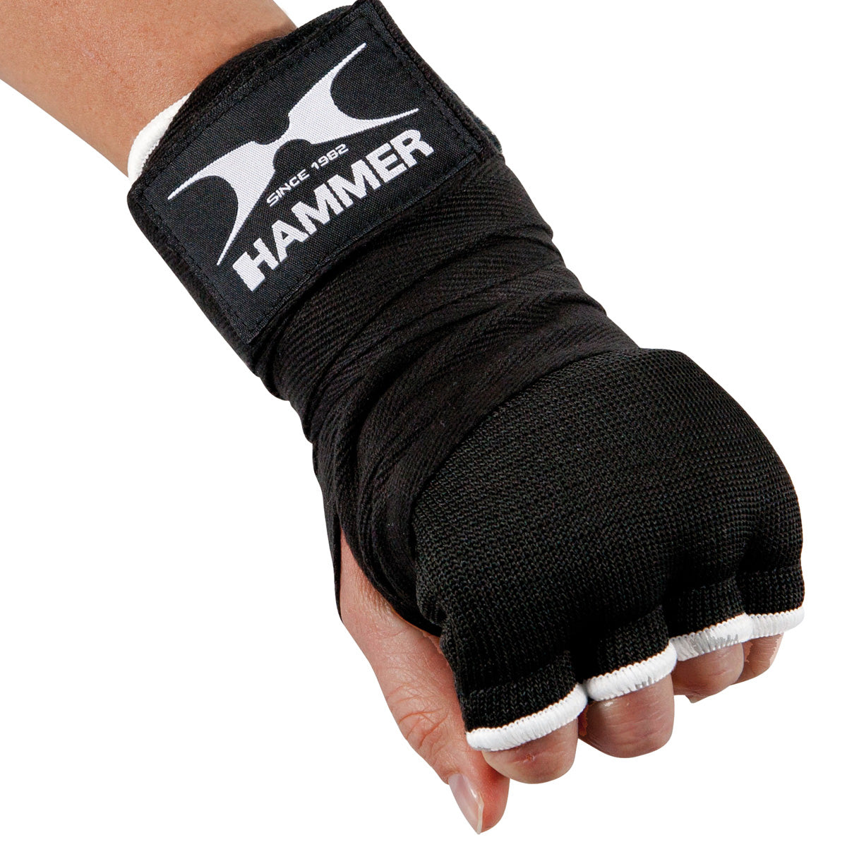 HAMMER Binde Boxbandage – 2,5 m, für Hand-, Daumen- und Fingergelenke, schwarz, weiss, Textil