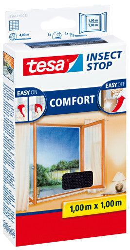 tesa Fliegengitter, faltbar – für Fenster – 100 × 100 cm – anthrazit