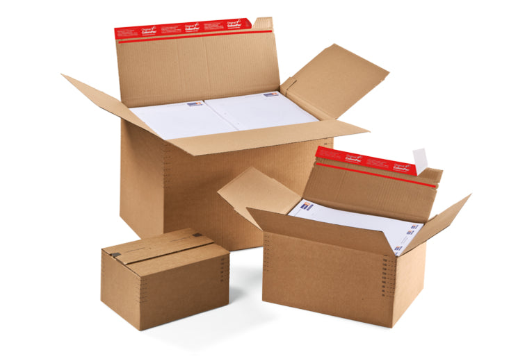 Colompac Aufrichtekarton – 445 × 315 × 300 mm, Automatikboden, selbstklebend, braun, FSC – 10 Stk.