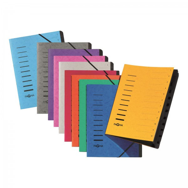 Pagna Fächermappe A4 – 12 Fächer, Gummiband, Karton, Rot