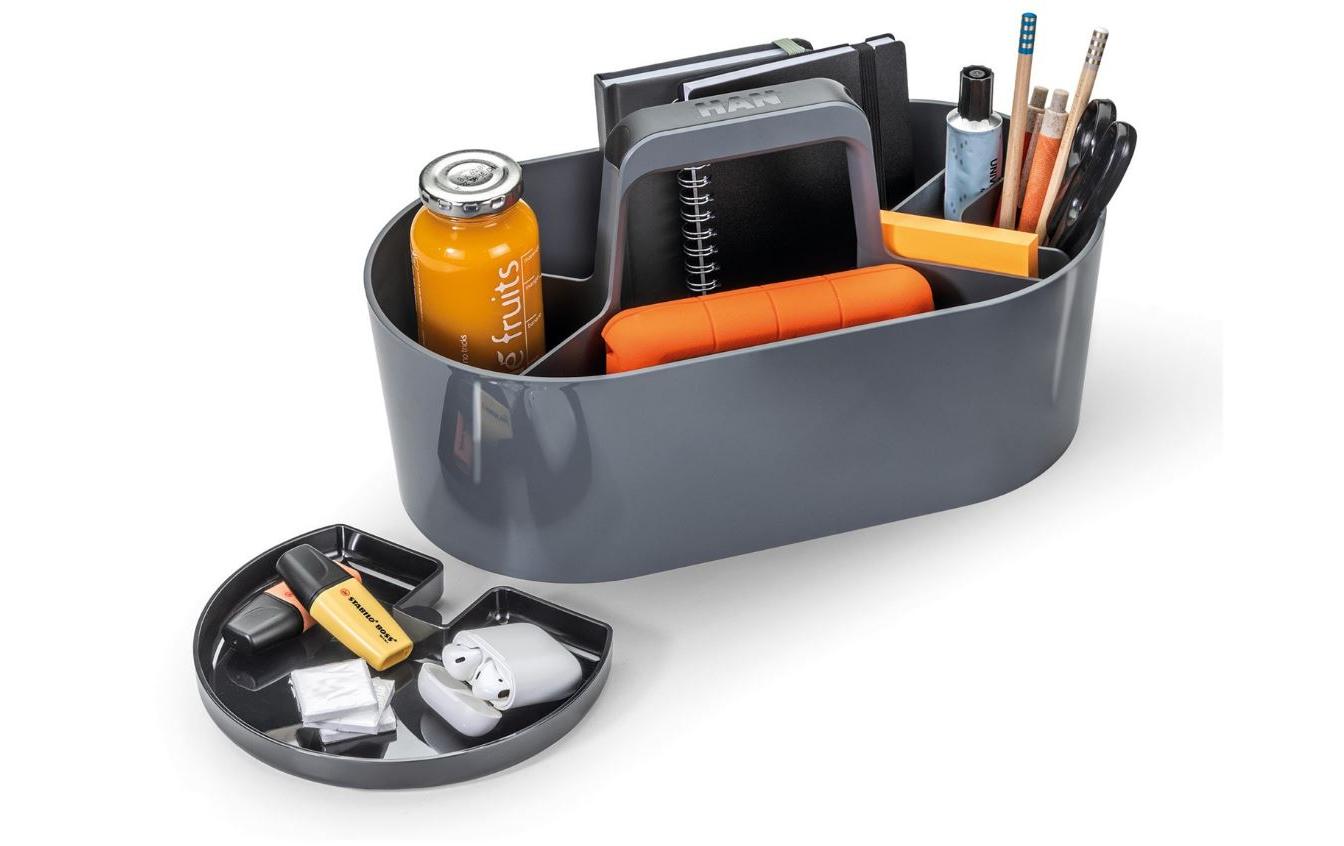 HAN Werkzeugkasten LOFT 1200-12 Aufbewahrungsbox – mit Trennelement, grau/transparent, ABS, B 340 × H 188 × T 187 mm