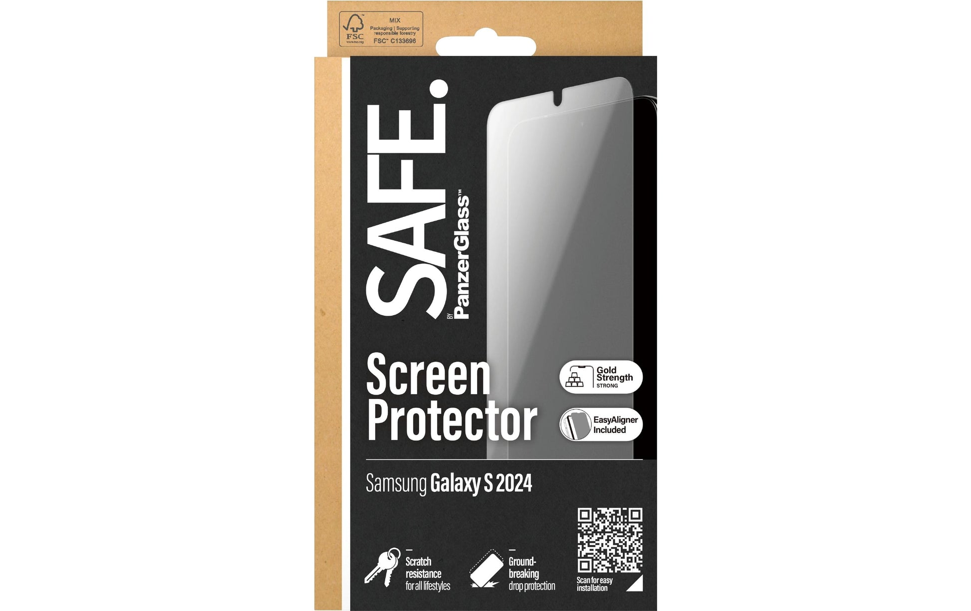 PanzerGlass SAFE. – Displayschutz (Panzerglas), Ultra-Wide Fit – für Galaxy S24 – mit Applikator
