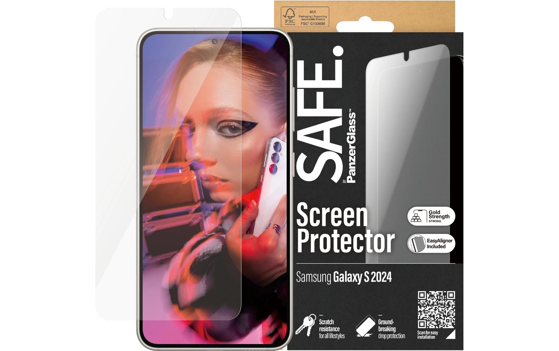 PanzerGlass SAFE. – Displayschutz (Panzerglas), Ultra-Wide Fit – für Galaxy S24 – mit Applikator