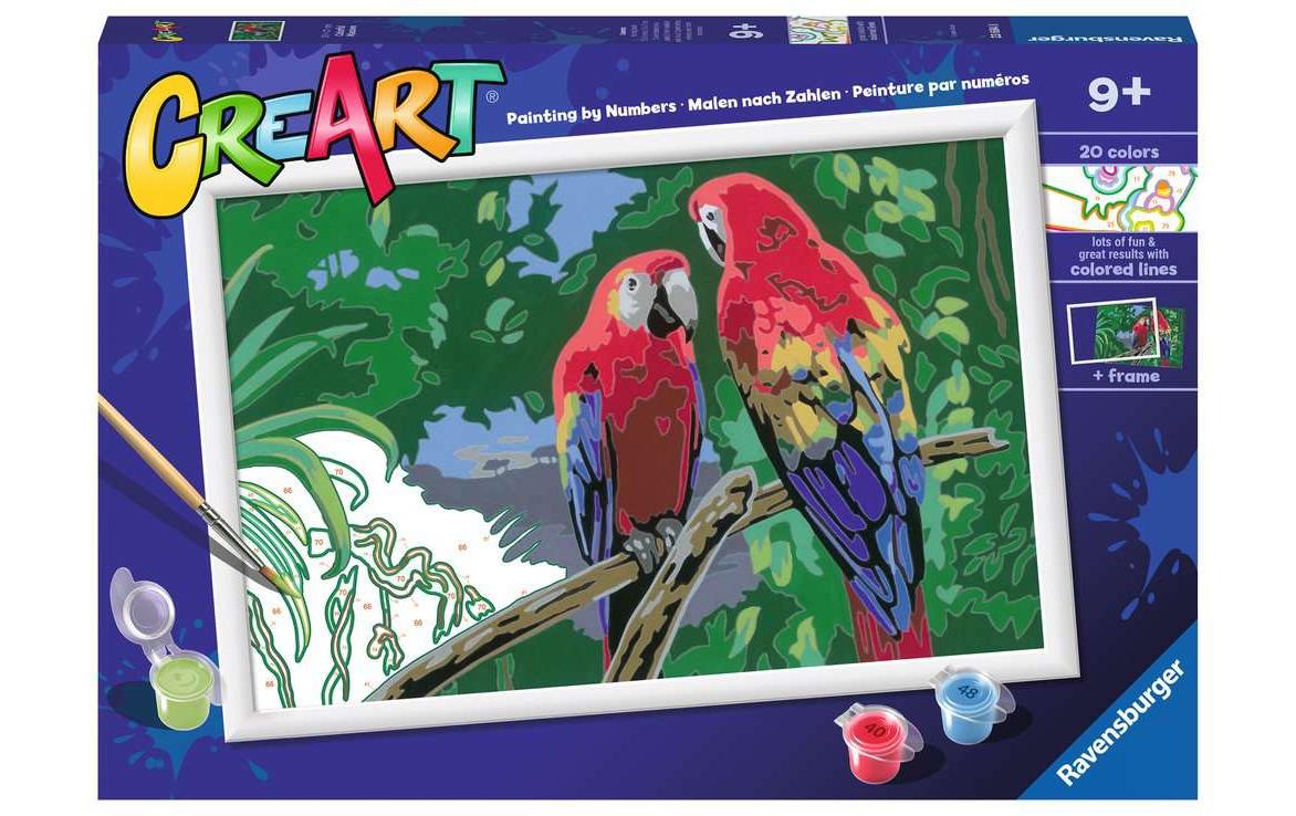 Ravensburger CreArt – Malen-nach-Zahlen-Set – Bunte Aras (Papagei) – ab 9 Jahren