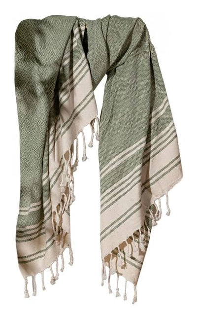Foutastic Strandtuch New Diamond – 90 × 170 cm, Dunkelgrün/Beige, 60% Baumwolle/40% Polyester