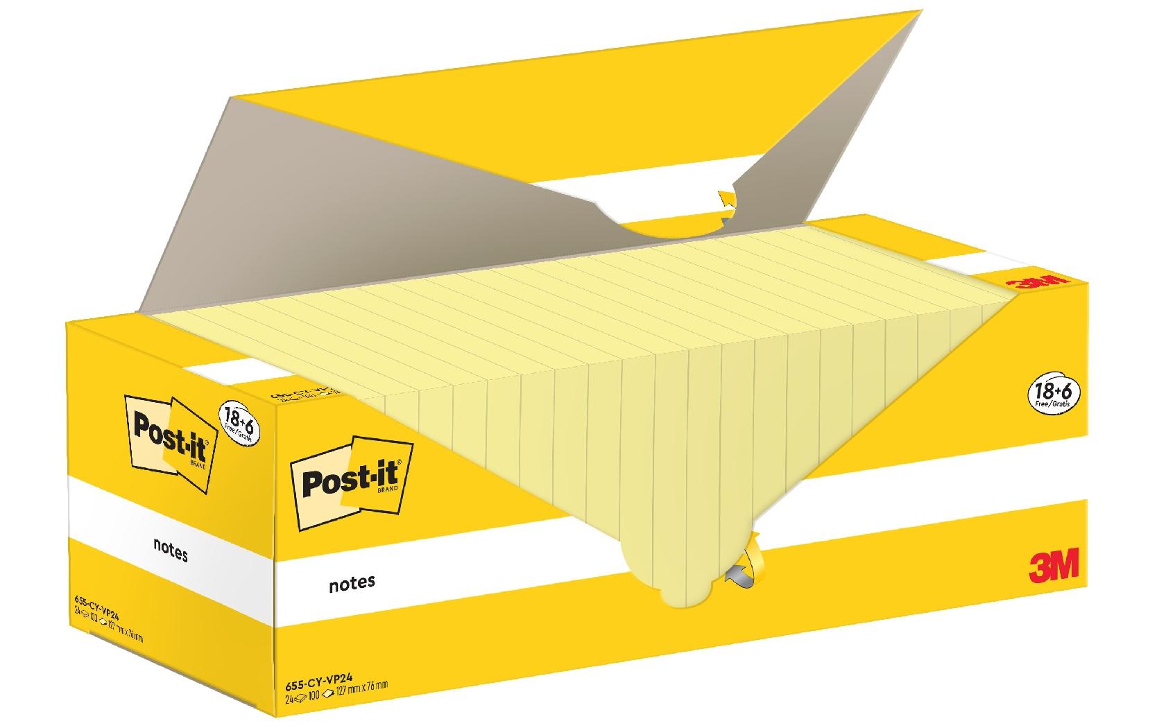 Post-it Haftnotizen – 127 × 76 mm – Gelb, 100 Blatt/Block, 24er-Pack, PEFC