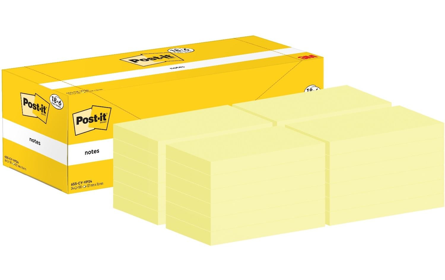Post-it Haftnotizen – 127 × 76 mm – Gelb, 100 Blatt/Block, 24er-Pack, PEFC