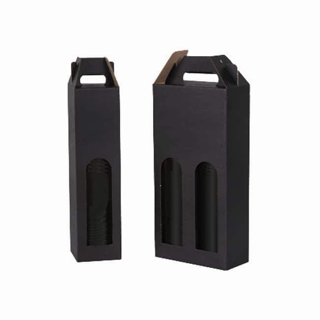 Brieger Weinpräsentkarton aussen schwarz, innen braun – Innenmass 162 × 335 × 81 mm – für 2 Flaschen