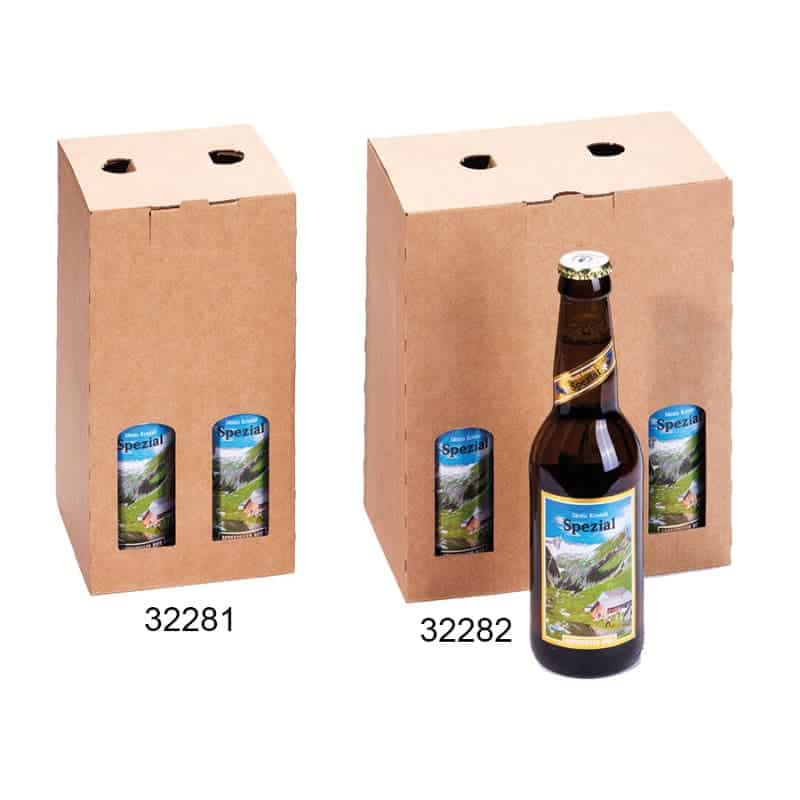 Brieger Präsentkarton braun – 116 × 228 × 115 mm – für 4 Flaschen – mit Grifflöchern