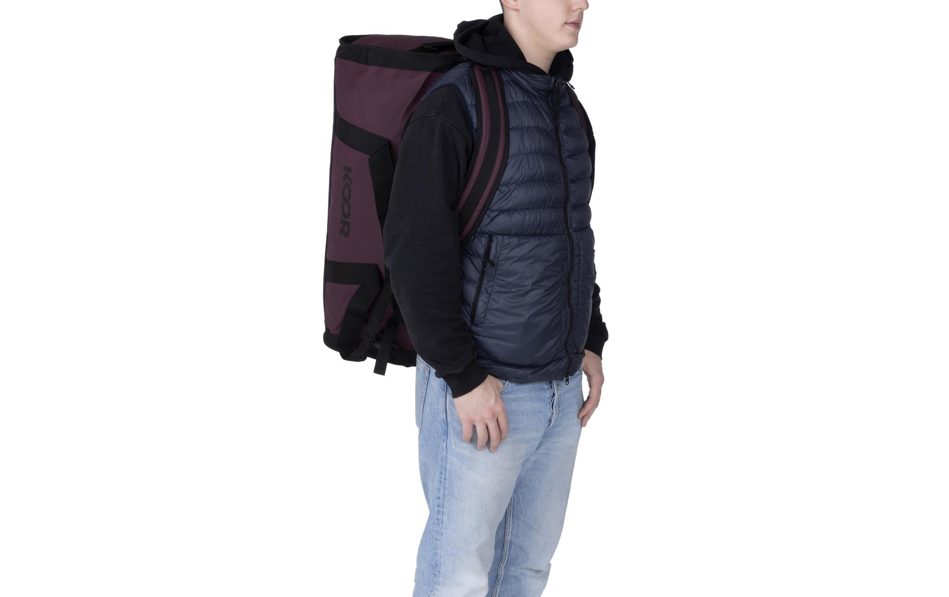 KOOR Sporttasche Sooma – 70 l, aus rPET, dunkelrot, 38,5 × 38,5 × 73 cm