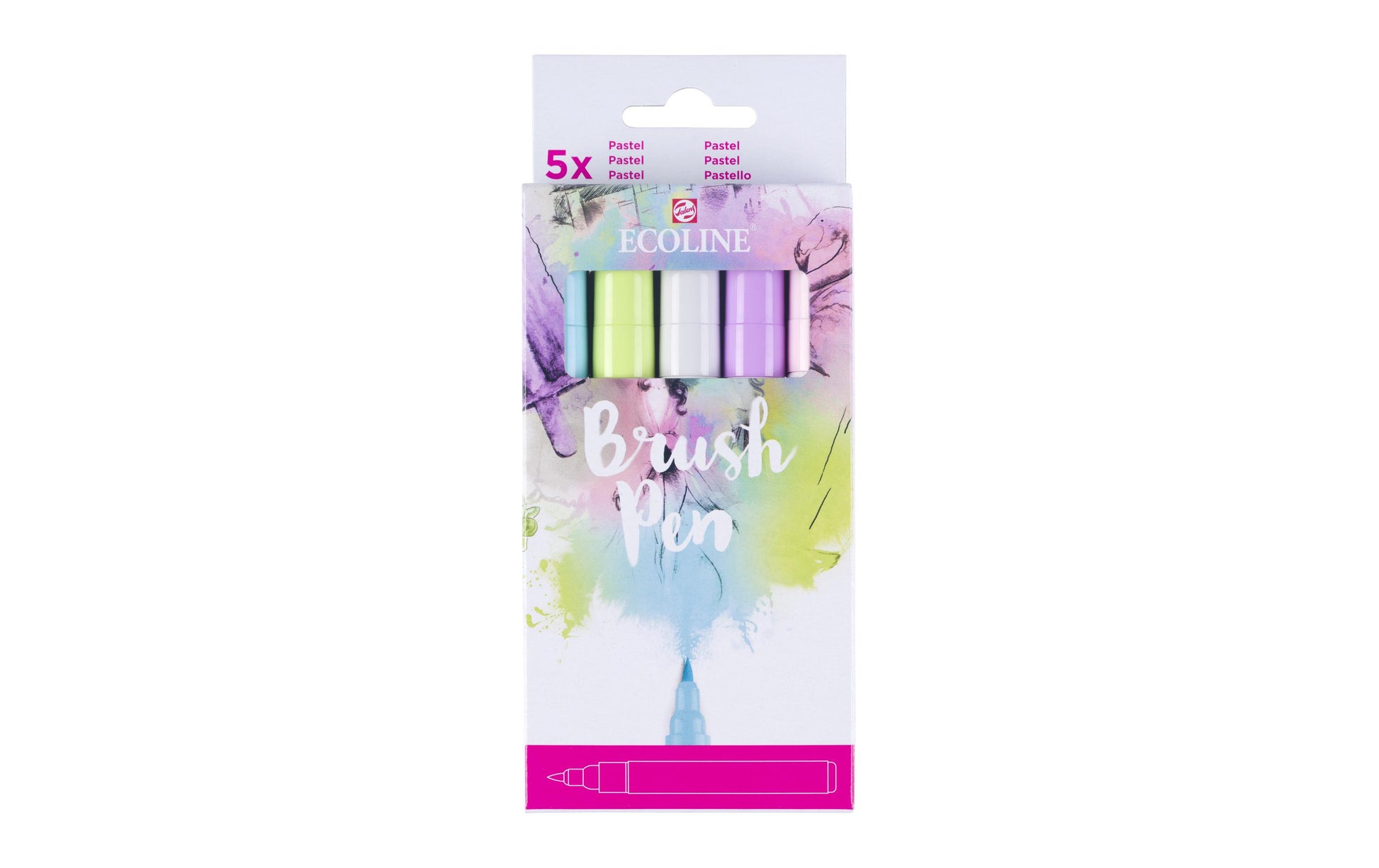 Talens Ecoline Brush Pen Pastell – Pinselspitze, wasservermalbar, 5 Farben