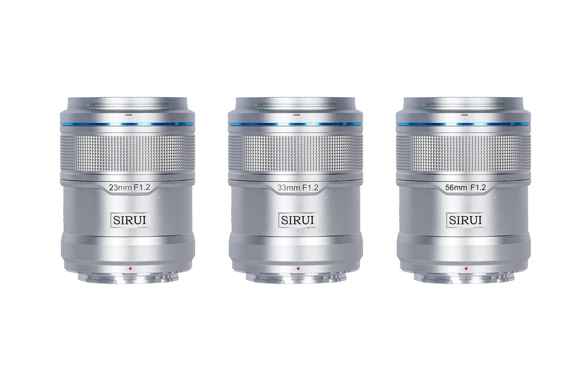 Sirui Sniper 23/33/56 mm f/1.2 S Objektiv-Set – APS-C, AF – für Nikon Z – 58 mm Filter, Silber