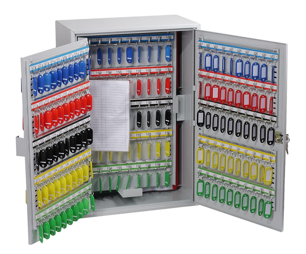 Phoenix Safe Co. KC0604K – Schlüsselschrank für 200 Schlüssel, Zylinderschloss, Grau, 380 × 140 × 550 mm