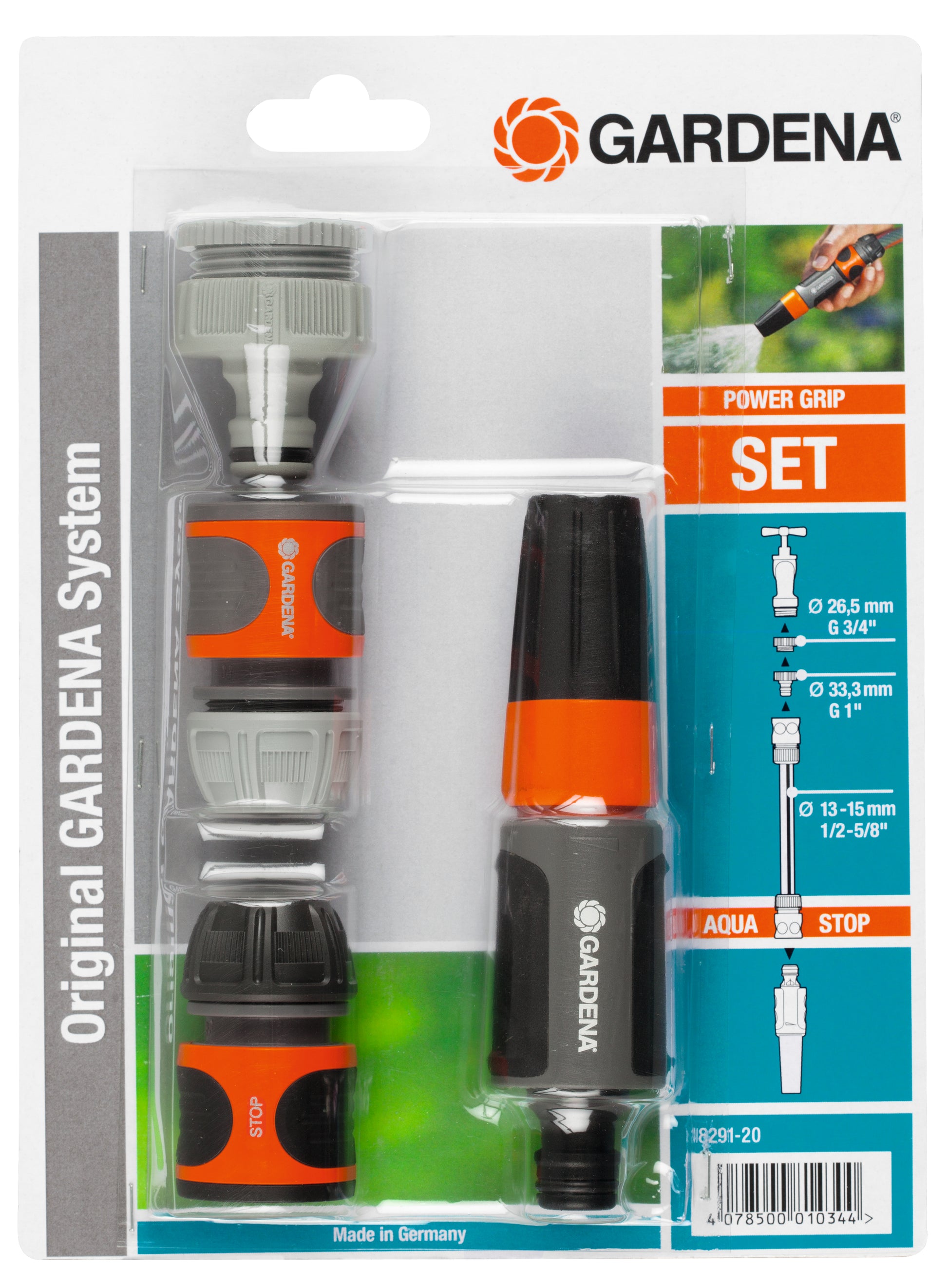 Gardena Garten-Wassersprühdüse – stufenlose Flusskontrolle, frostgeschützt, für 1/2", 5/8", 3/4", grau/orange