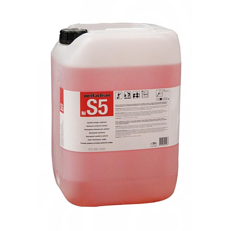 Weitaclean S5 Bad-/Kalkreiniger für Sanitärporzellan, Armaturen, Fliesen – Flüssigkeit, Kanister – 25 l