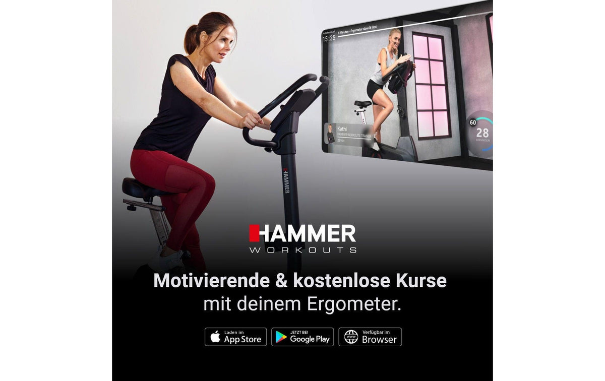 HAMMER Aufrechtes Fahrrad Cardio XT6 BT, Belastbarkeit 130 kg, Schwungmasse 8 kg – Schwarz