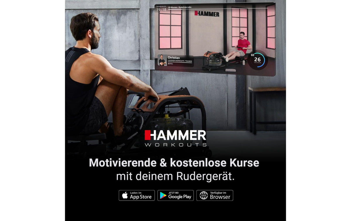HAMMER Rudergerät Cobra XTR Plus II, 130 kg, 232 × 55 × 75 cm – Schwarz