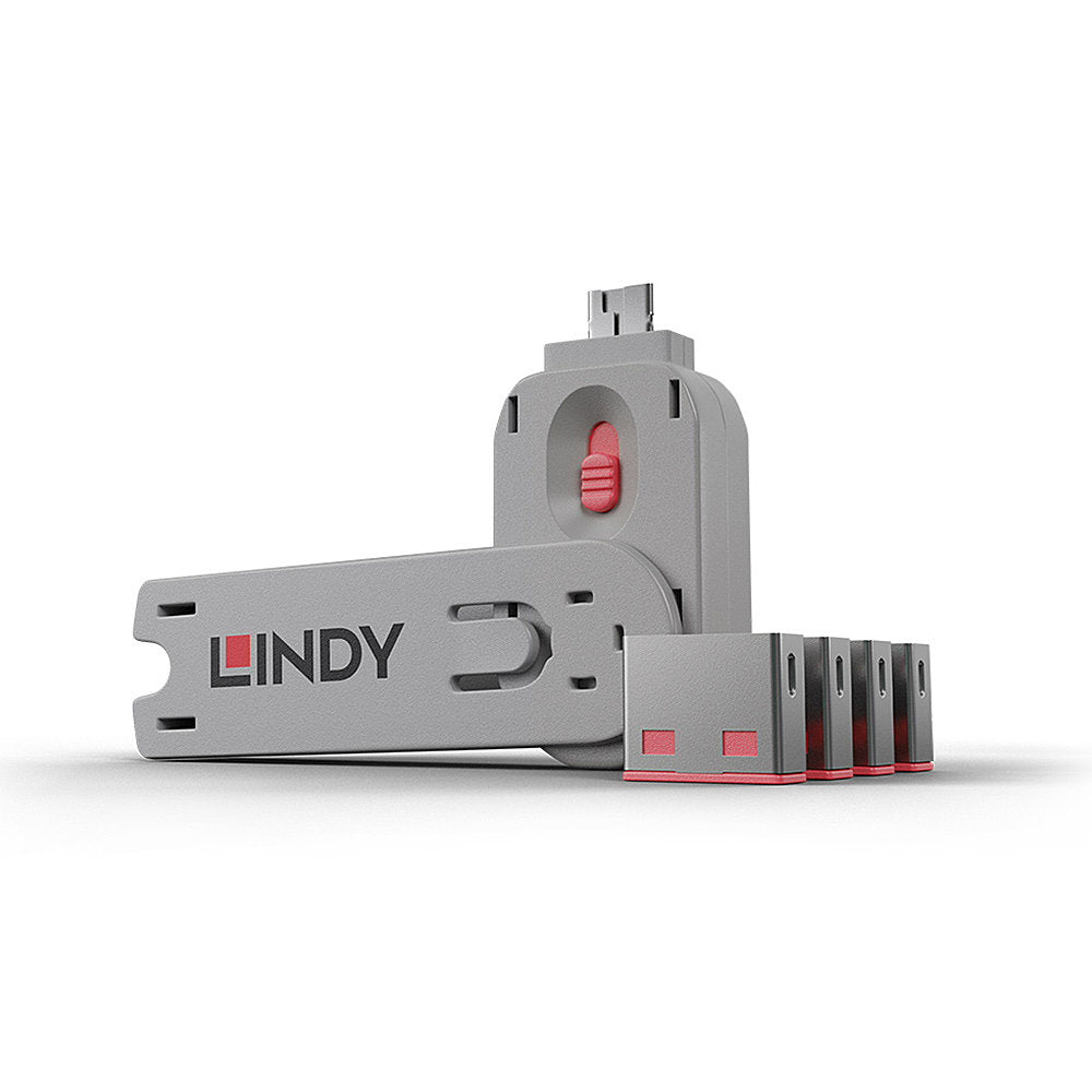Lindy USB-Port-Sperre 4er-Set, 1 Schlüssel – Rot