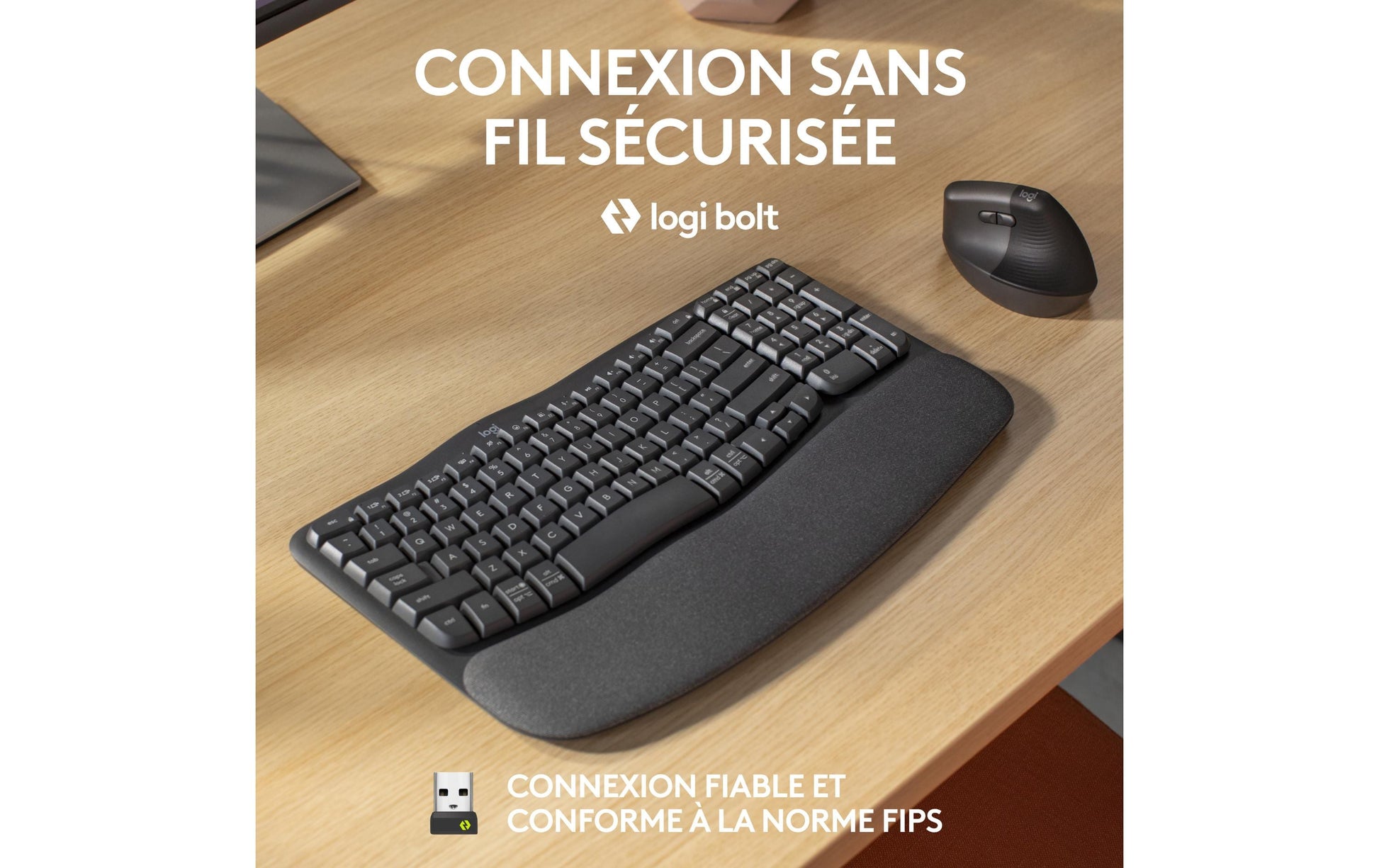 Logitech Wave Keys Ergonomisch – Tastatur, Kabellos (Bluetooth/2,4 GHz), US-Layout (EN), Ergonomisch, Grau