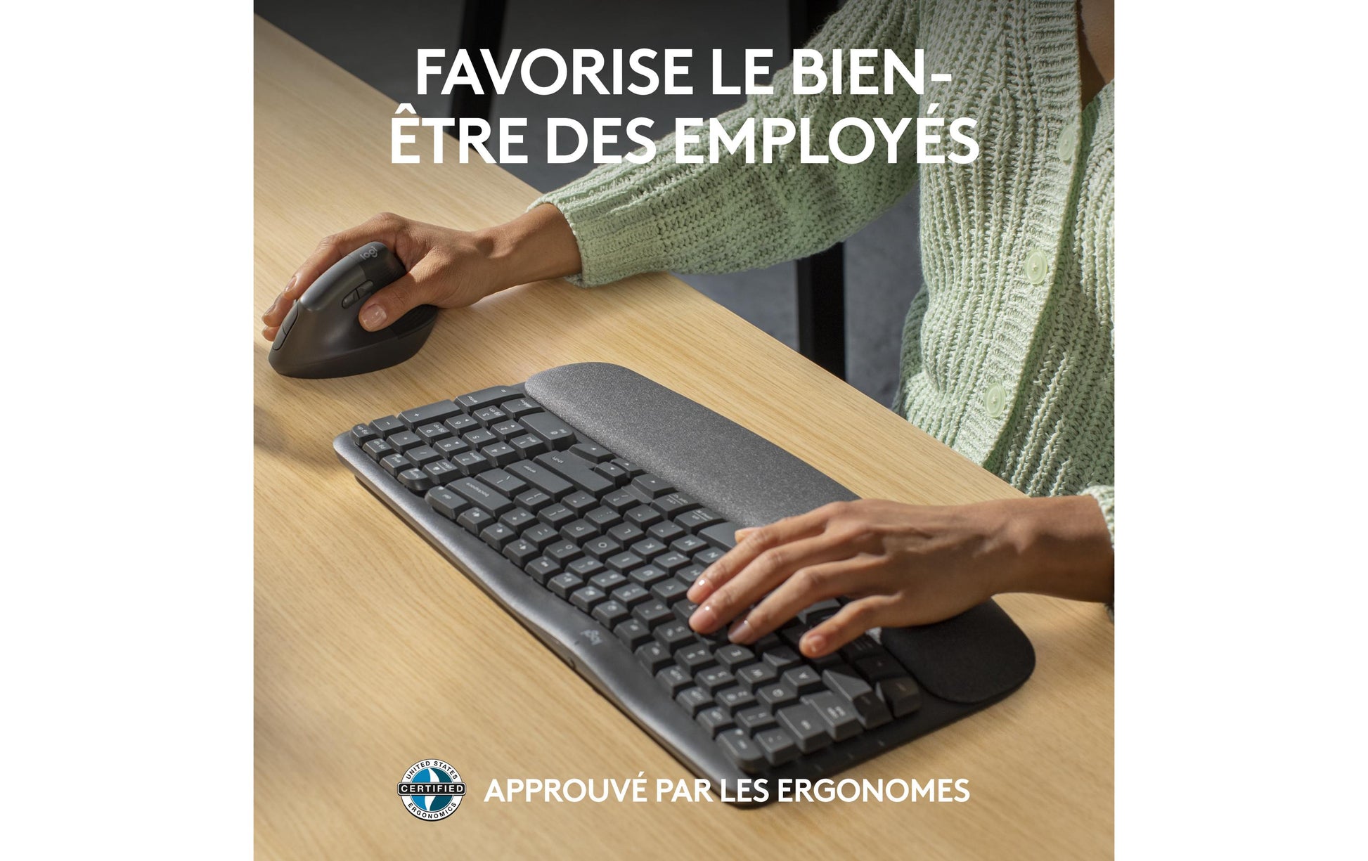Logitech Wave Keys Ergonomisch – Tastatur, Kabellos (Bluetooth/2,4 GHz), US-Layout (EN), Ergonomisch, Grau