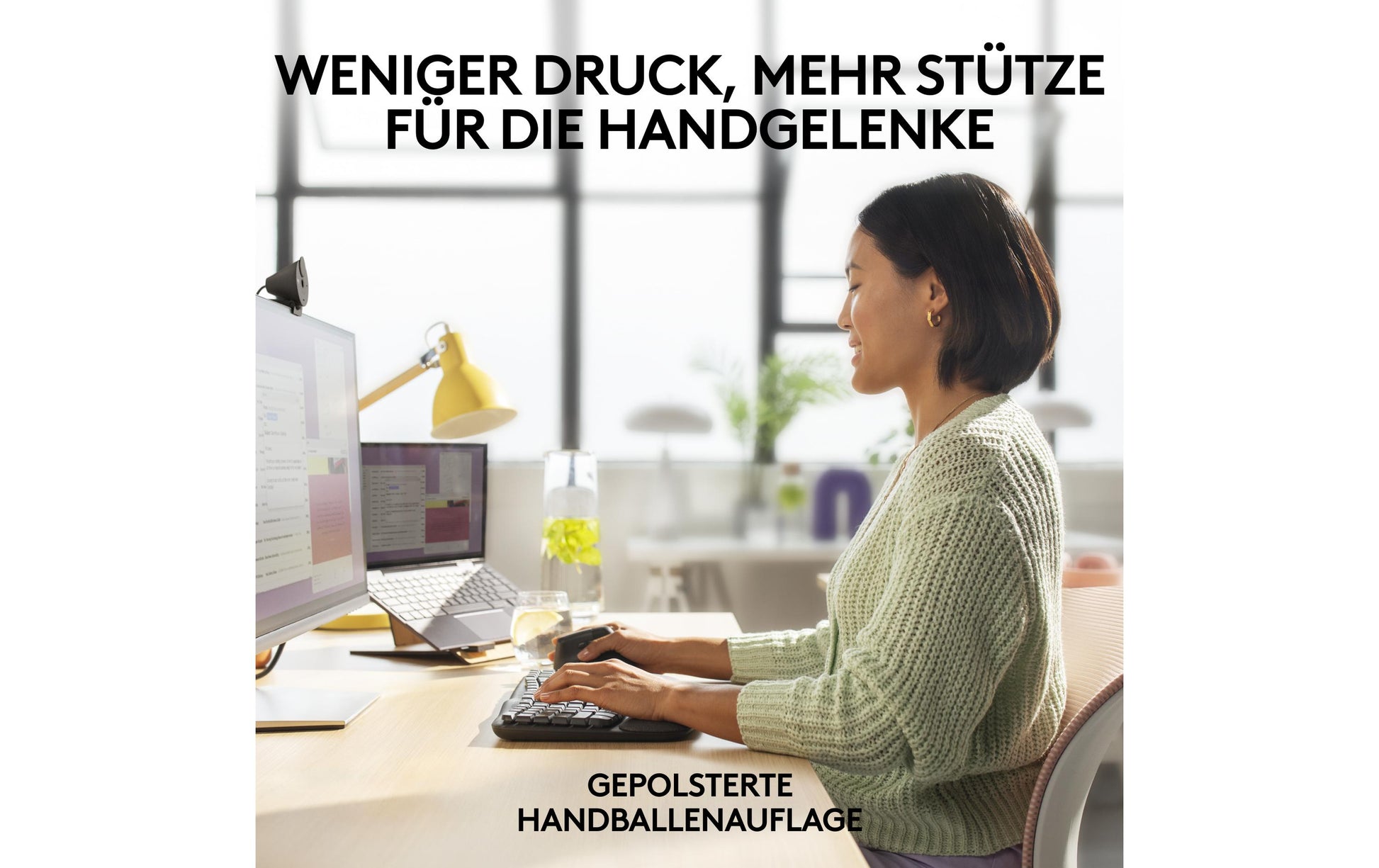 Logitech Wave Keys Ergonomisch – Tastatur, Kabellos (Bluetooth/2,4 GHz), US-Layout (EN), Ergonomisch, Grau