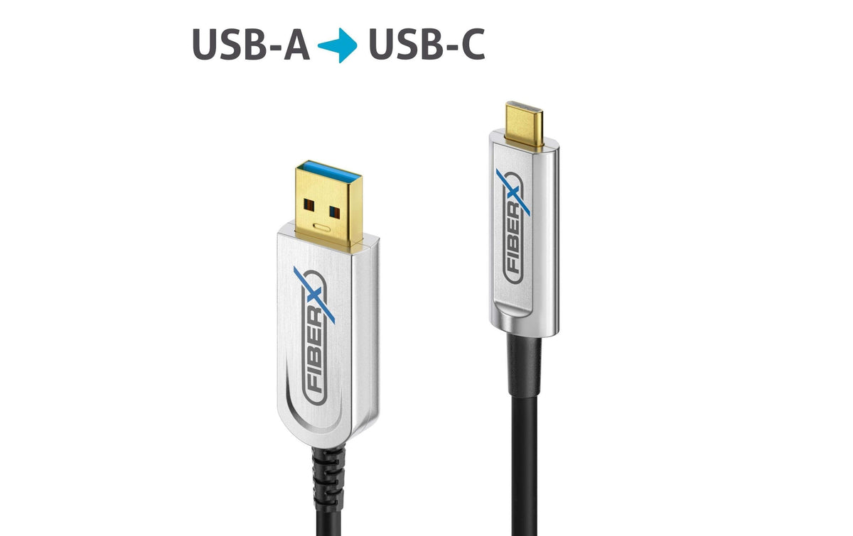 FiberX USB-A auf USB-C Kabel – USB 3.2 Gen 2 (10 Gbit/s) – 20 m – PD 4,5 W – Goldkontakte – Schwarz