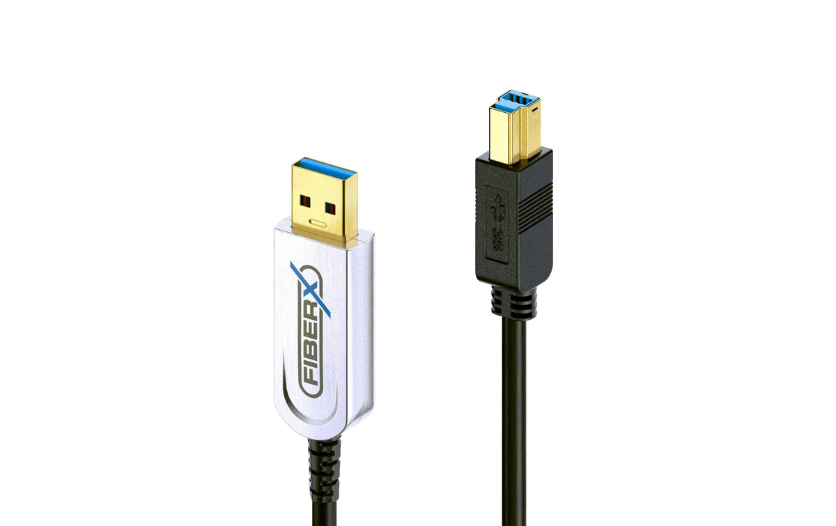 FiberX USB-Kabel – USB-A auf USB-B Kabel – USB 3.2 Gen 2 (10 Gbit/s) – 20 m – PD 4,5 W – Schwarz