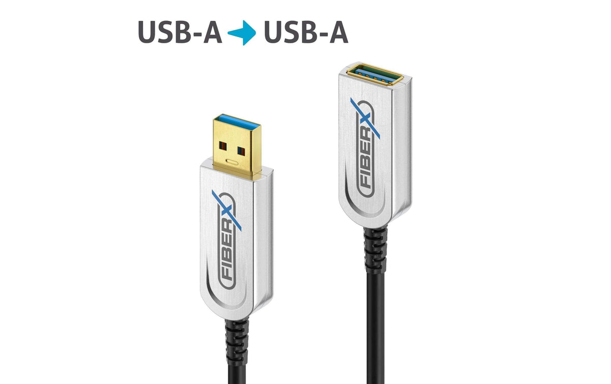 FiberX USB-A Verlängerungskabel (Stecker auf Buchse) – USB 3.2 Gen 2 (10 Gbit/s) – 20 m – Geflochten