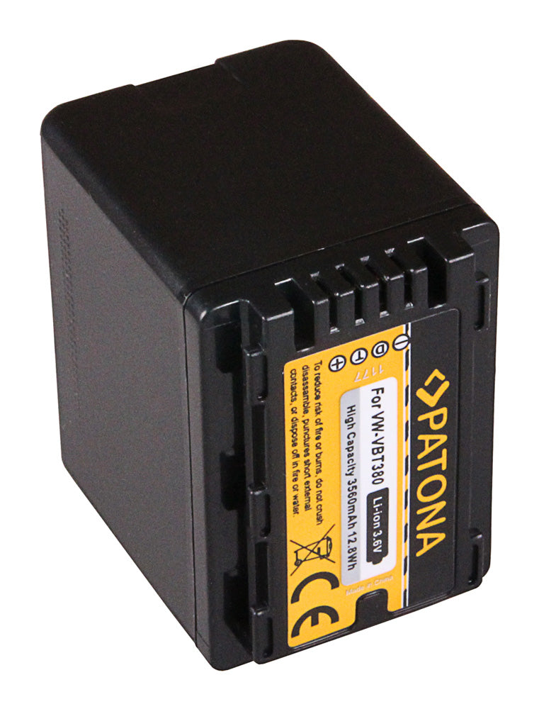 PATONA VBT380 Akku – 3560 mAh, 3,6 V – für Panasonic HC V110, V120, V160 und andere – Schwarz