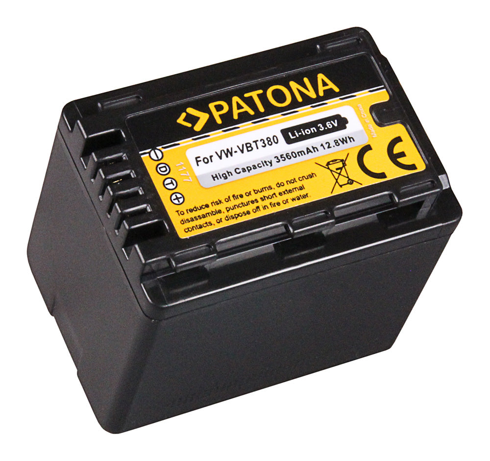 PATONA VBT380 Akku – 3560 mAh, 3,6 V – für Panasonic HC V110, V120, V160 und andere – Schwarz