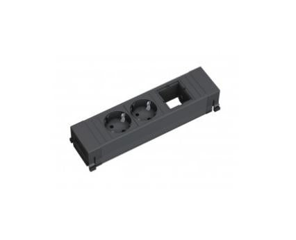 Bachmann POWER FRAME Steckdoseneinheit – 2×UTE + 1×CM (leer), Einbau, Kunststoff, schwarz