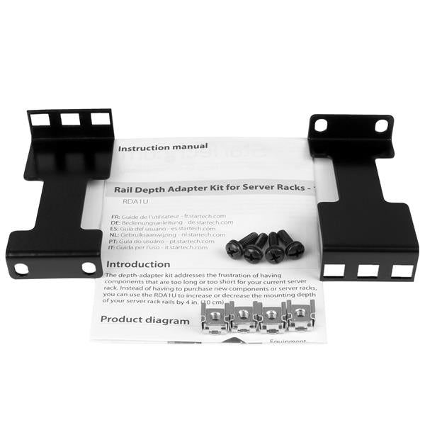 StarTech.com 4" Tiefenadapter – Tiefenadapter, 19" Rack, 1U, Schwarz, 2×