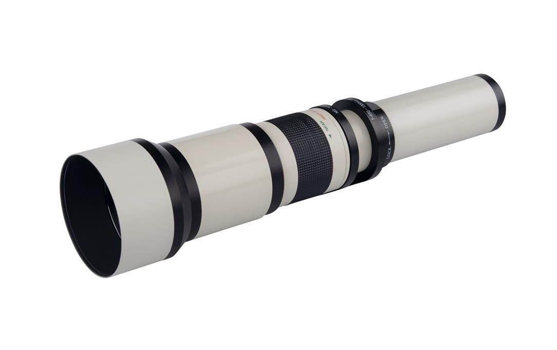 Dörr 650–1300mm Teleobjektiv – f/8–16 – für T2-Bajonett, 95mm Filter, 1,85 kg, Weiss