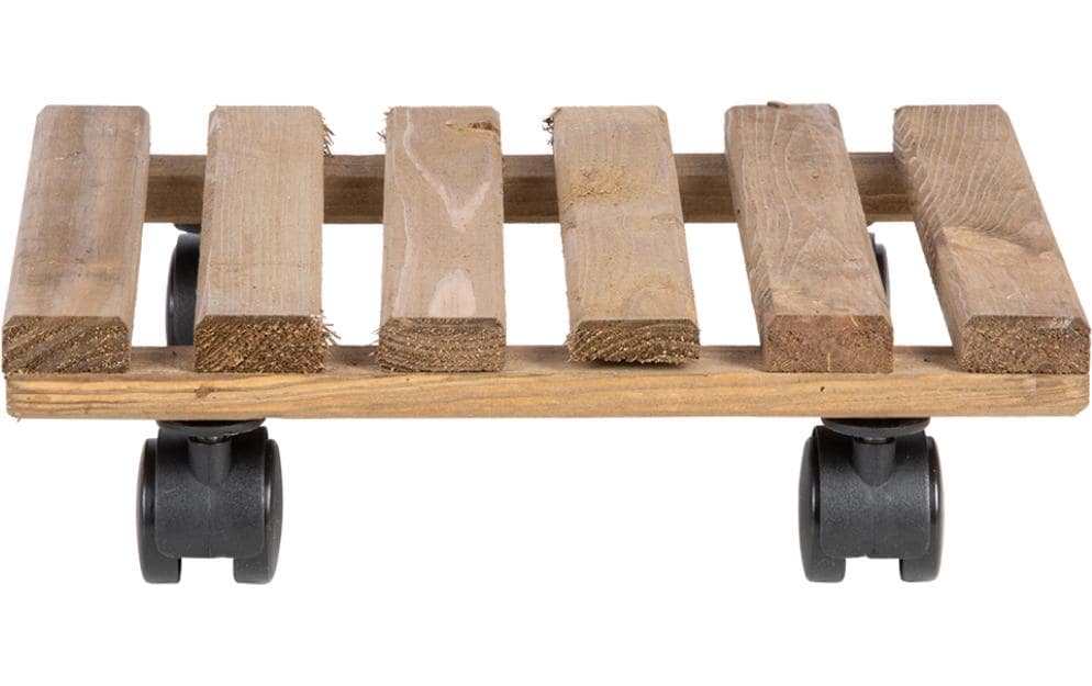Esschert Design Blumenkübeluntersetzer – Kiefernholz – Braun – mit 4 Schwenkrollen – 291 × 80 × 291 mm