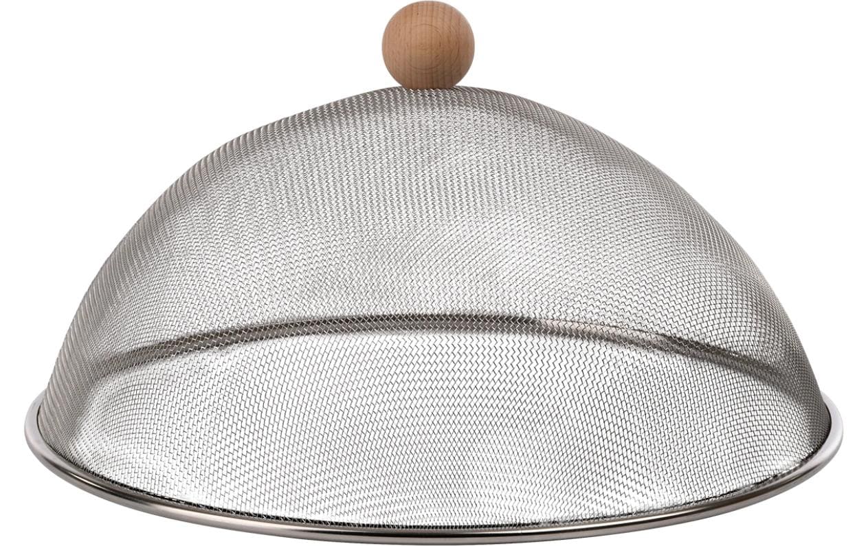 Esschert Design Lebensmittelabdeckung Ø 30,0 × 16,3 cm, Edelstahl/Holz, Silber