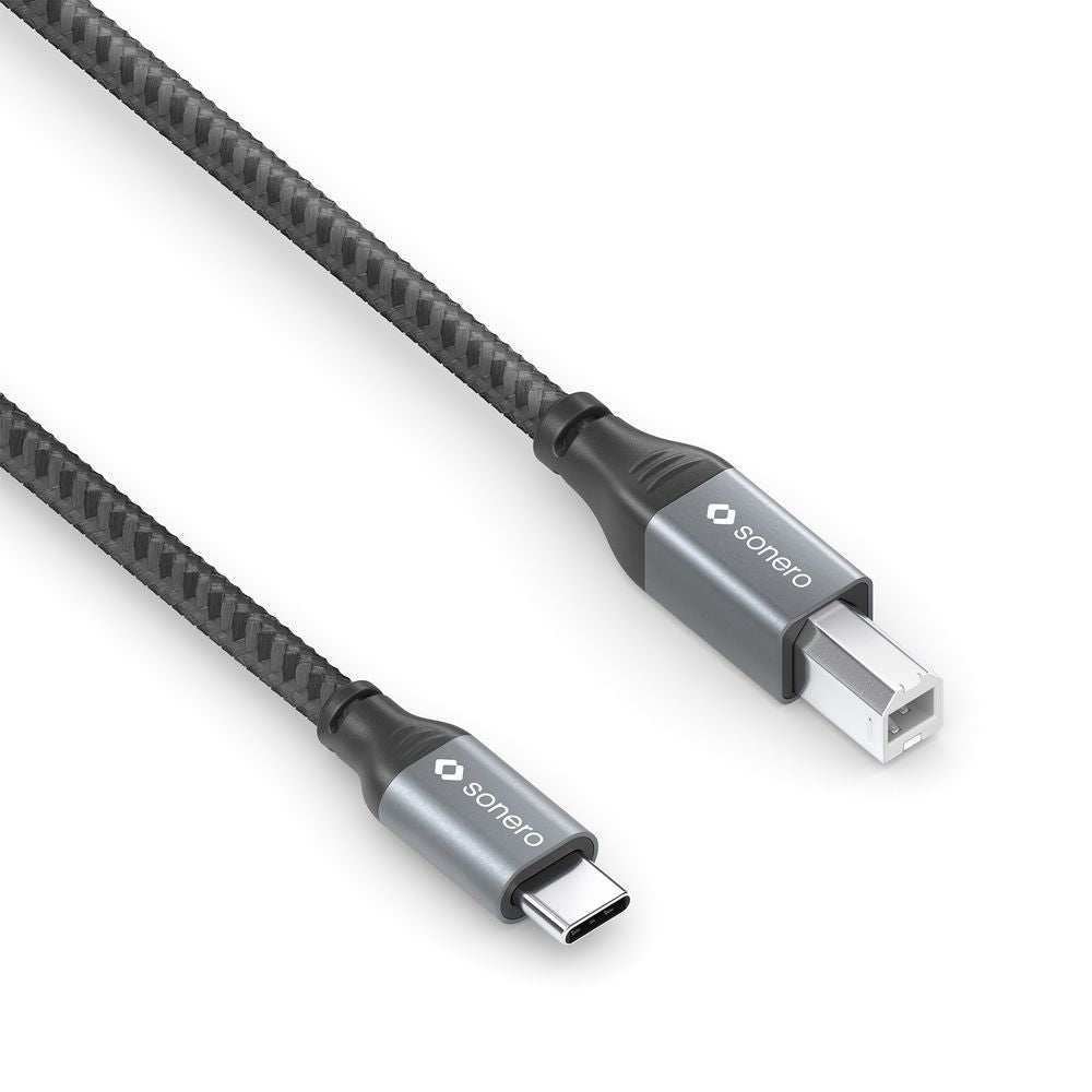 Sonero – USB-C auf USB-B Kabel – USB 2.0 (480 Mbit/s) – 1,5 m – Geflochten, verstärkter Nylonmantel – Schwarz