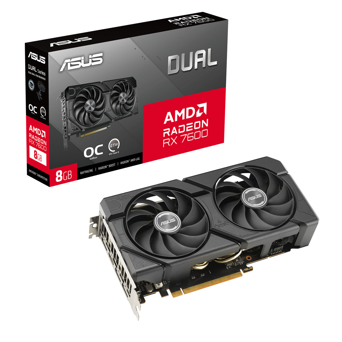 ASUS Dual RX 7600 EVO OC – Grafikkarte – 8 GB GDDR6, 128-Bit, 2715 MHz (OC), PCIe 4.0 x16, 3×DP, 1×HDMI