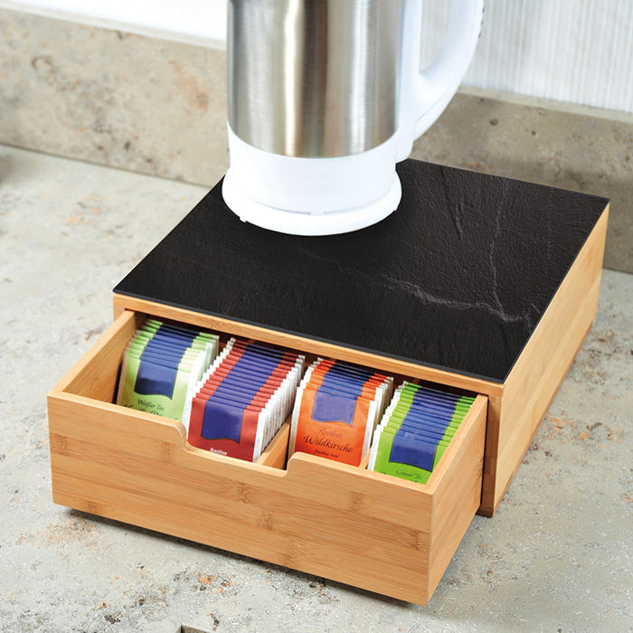 Kesper Teebeutelbox Bambus/Glas, 8 Fächer, 30 × 31 × 9,8 cm, natur/schwarz