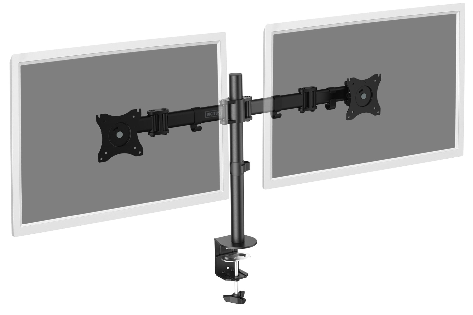 Digitus Tischhalterung, Dual, Tischklemme, bis 27", VESA 75 × 75/100 × 100 mm, 8 kg, 360° drehbar, Schwarz