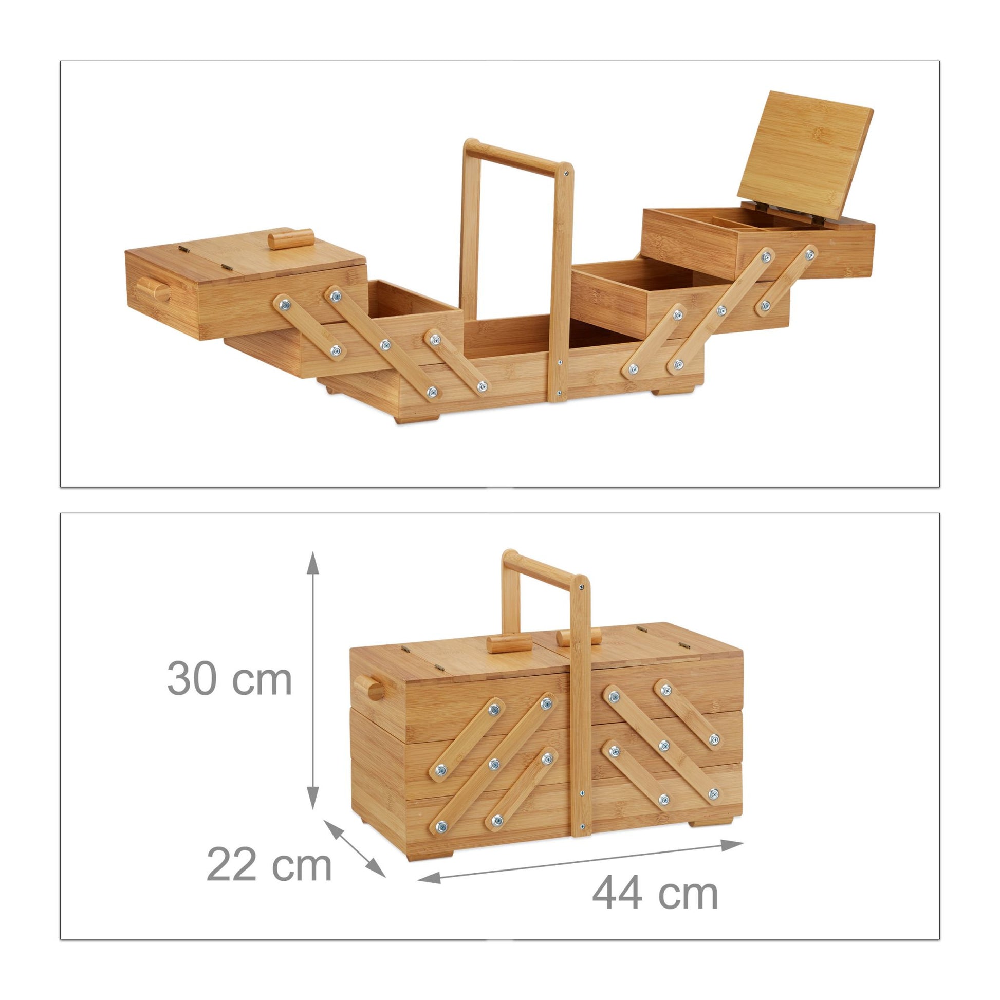 Relaxdays Nähkästchen 44 × 22 × 30 cm – Bambus, Hellbraun