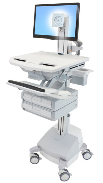 Ergotron StyleView SV44-1341-C – Computerwagen mit LCD-Pivot, 4 Schubladen, mit SLA-Akku, bis 24", Grau/Weiss