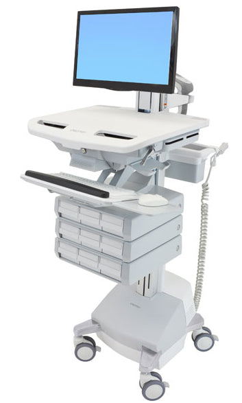 Ergotron StyleView SV44-1391-C – Computerwagen mit LCD-Pivot, 9 Schubladen, mit SLA-Akku, bis 24", Grau/Weiss