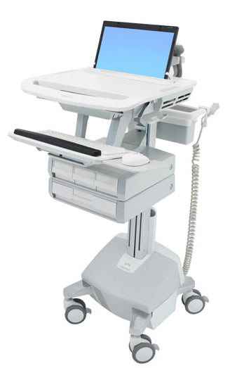Ergotron StyleView SV44-1142-C – Laptop-Computerwagen, 4 Schubladen, mit LiFe-Akku, Grau/Weiss, Aluminium