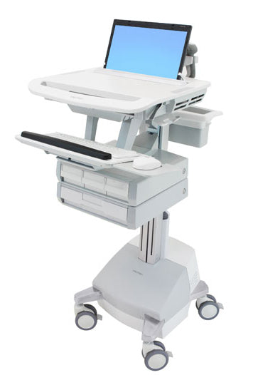 Ergotron StyleView SV44-1141-C – Laptop-Computerwagen, 4 Schubladen, mit SLA-Akku, Grau/Weiss, Aluminium