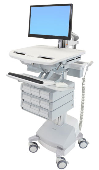 Ergotron StyleView SV44-1291-C – Computerwagen mit LCD-Arm, 9 Schubladen, mit SLA-Akku, bis 24", Grau/Weiss