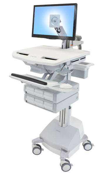Ergotron StyleView SV44-1261-C – Computerwagen mit LCD-Arm, 6 Schubladen, mit SLA-Akku, bis 24", Grau/Weiss