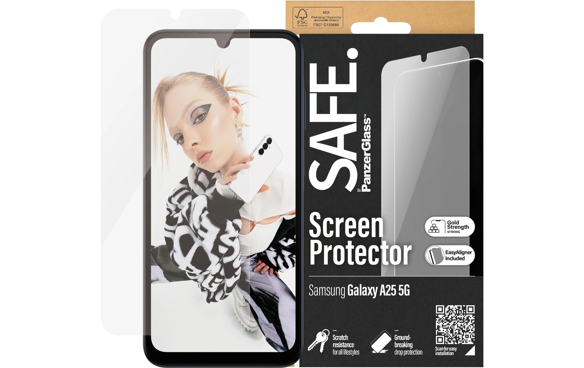 PanzerGlass SAFE. – Displayschutz (Panzerglas), Ultra-Wide Fit – für Galaxy A25 5G – mit Applikator